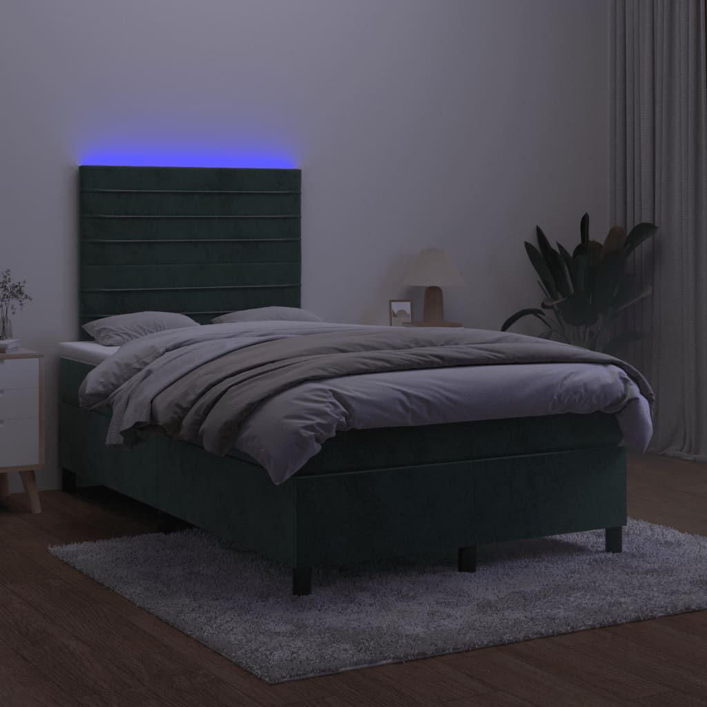 Boxspring met matras en LED fluweel donkergroen 120x190 cm Bedden & bedframes | Creëer jouw Trendy Thuis | Gratis bezorgd & Retour | Trendy.nl