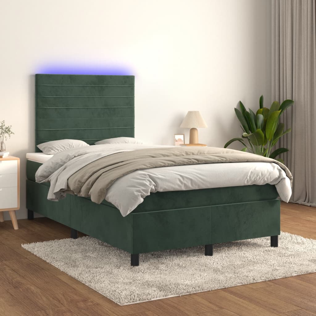 Boxspring met matras en LED fluweel donkergroen 120x190 cm Bedden & bedframes | Creëer jouw Trendy Thuis | Gratis bezorgd & Retour | Trendy.nl