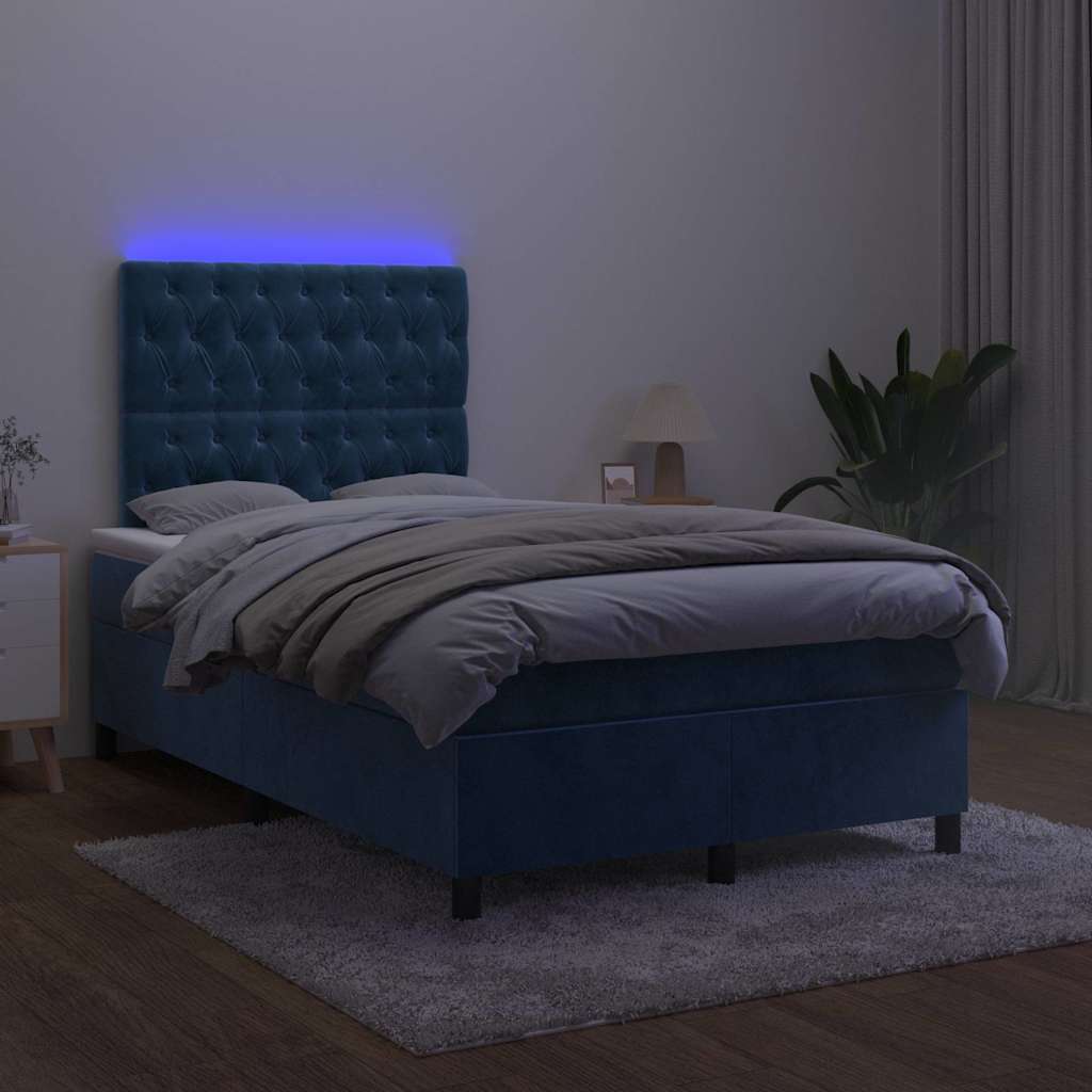 Boxspring met matras en LED fluweel donkerblauw 120x190 cm