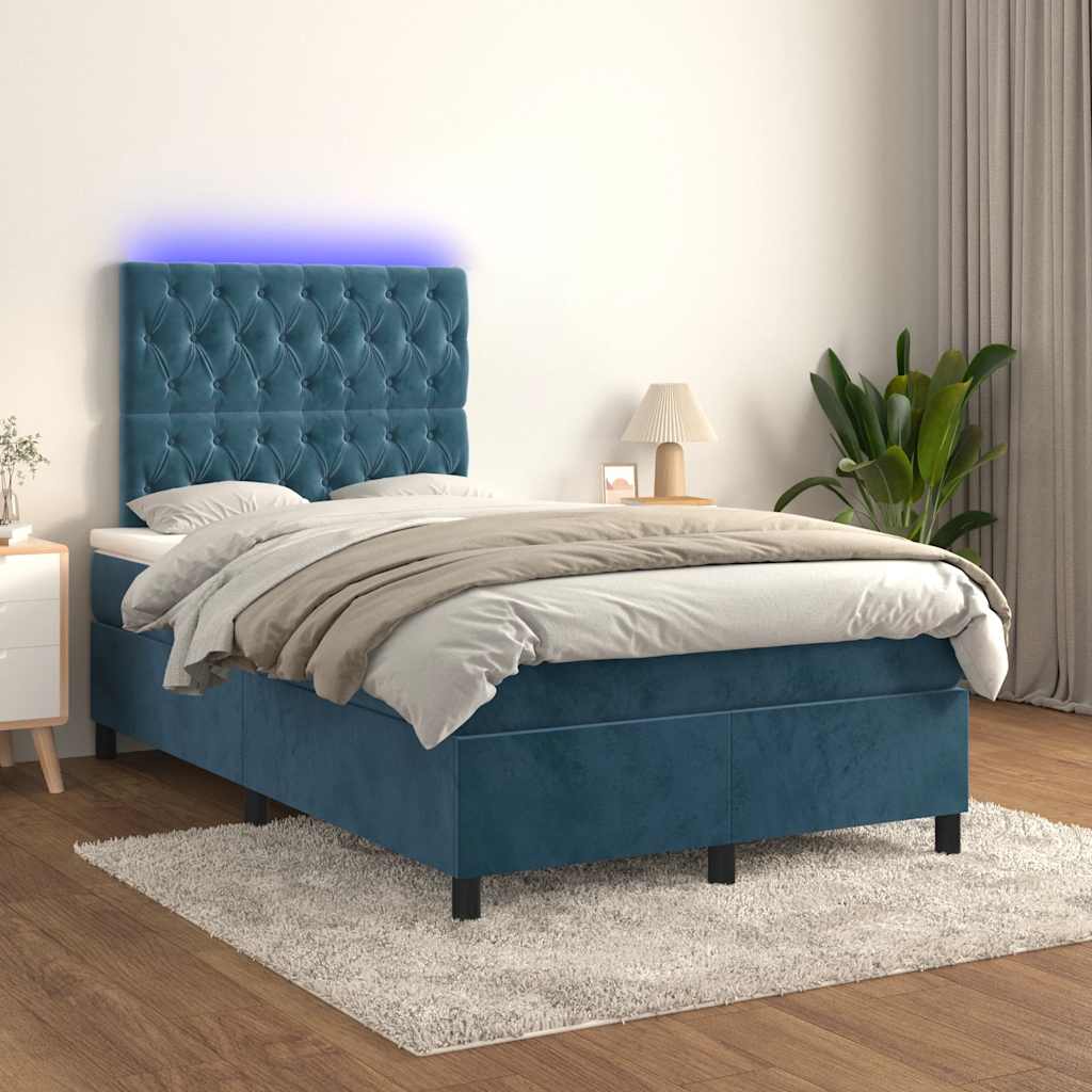 Boxspring met matras en LED fluweel donkerblauw 120x190 cm