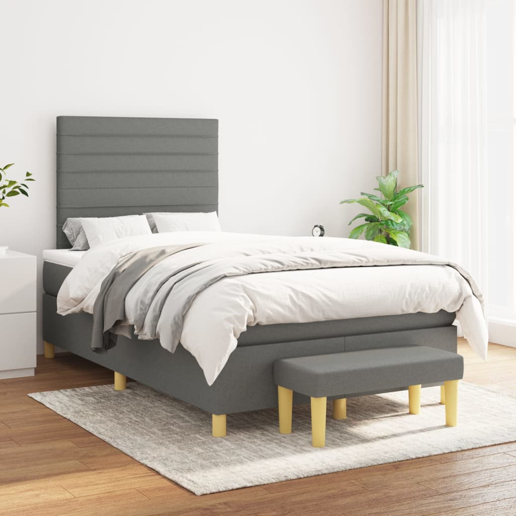 Boxspring met matras stof donkergrijs 120x190 cm Bedden & bedframes | Creëer jouw Trendy Thuis | Gratis bezorgd & Retour | Trendy.nl