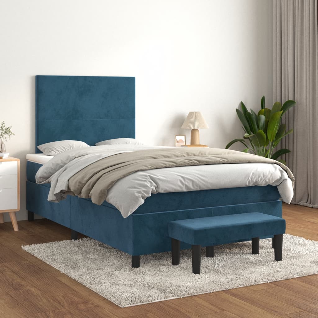 Boxspring met matras fluweel donkerblauw 120x190 cm