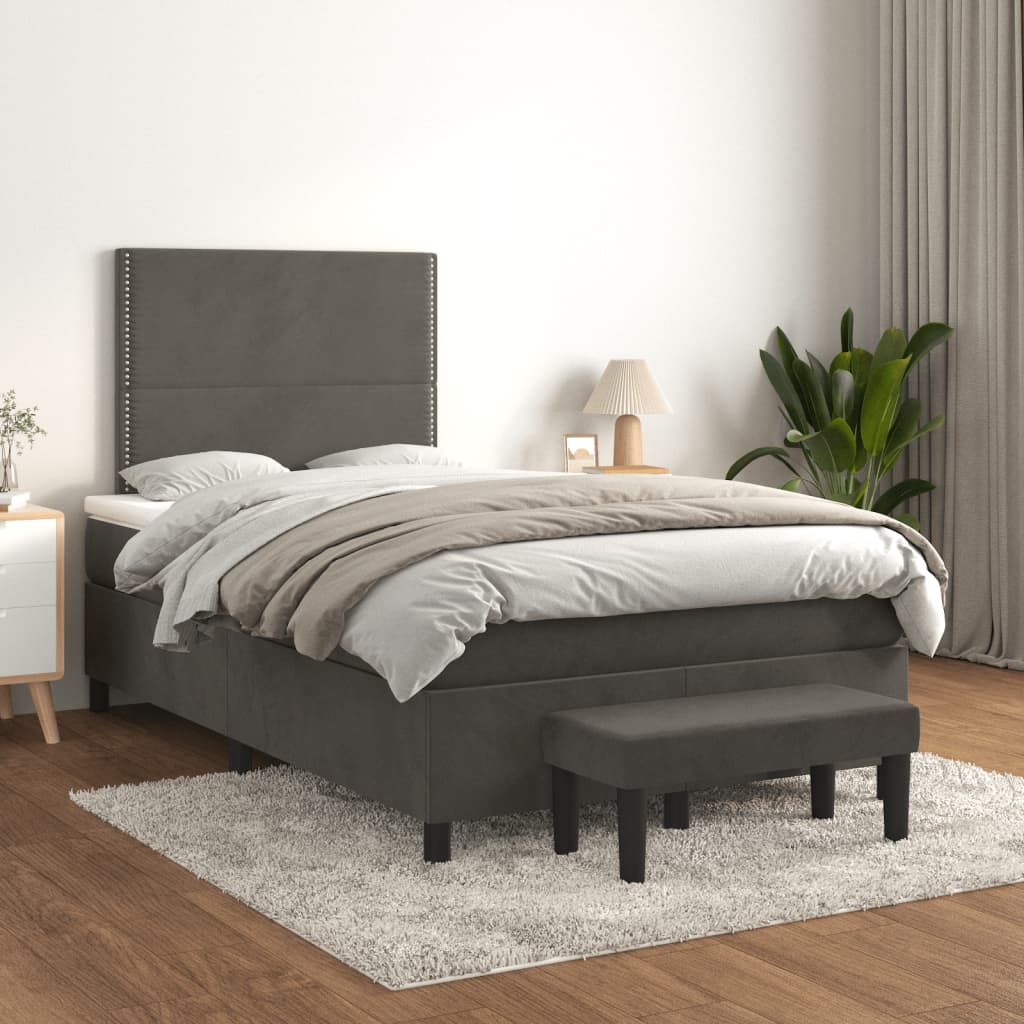 Boxspring met matras fluweel donkergrijs 120x190 cm Bedden & bedframes | Creëer jouw Trendy Thuis | Gratis bezorgd & Retour | Trendy.nl