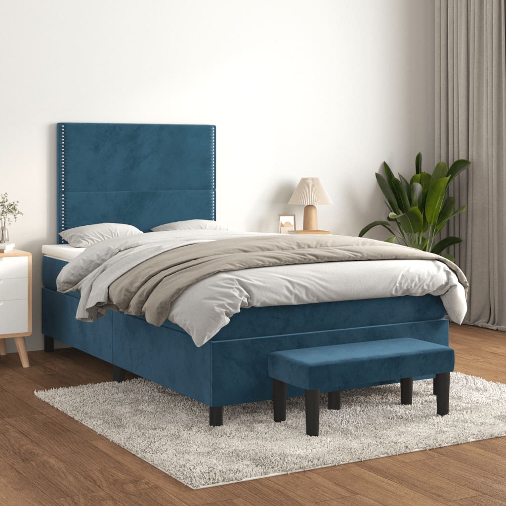 Boxspring met matras fluweel donkerblauw 120x190 cm