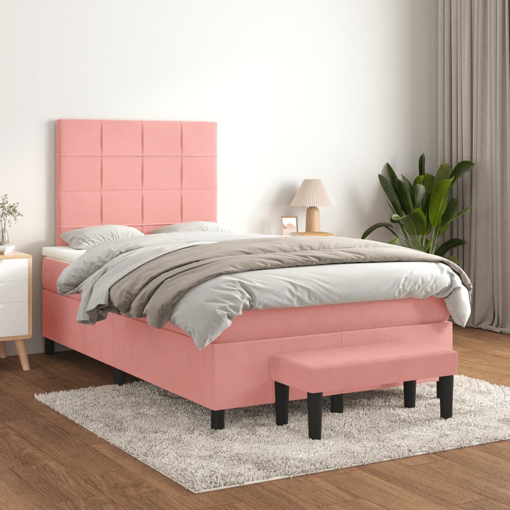 Boxspring met matras fluweel roze 120x190 cm