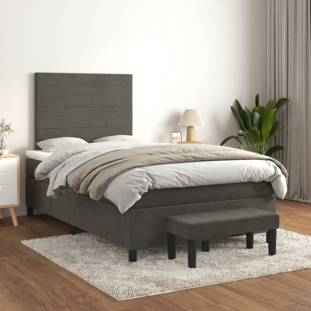 Boxspring met matras fluweel donkergrijs 120x190 cm Bedden & bedframes | Creëer jouw Trendy Thuis | Gratis bezorgd & Retour | Trendy.nl