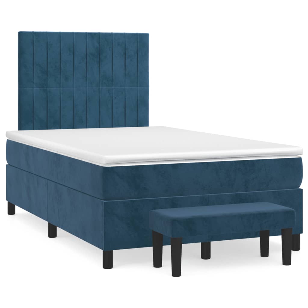 Boxspring met matras fluweel donkerblauw 120x190 cm