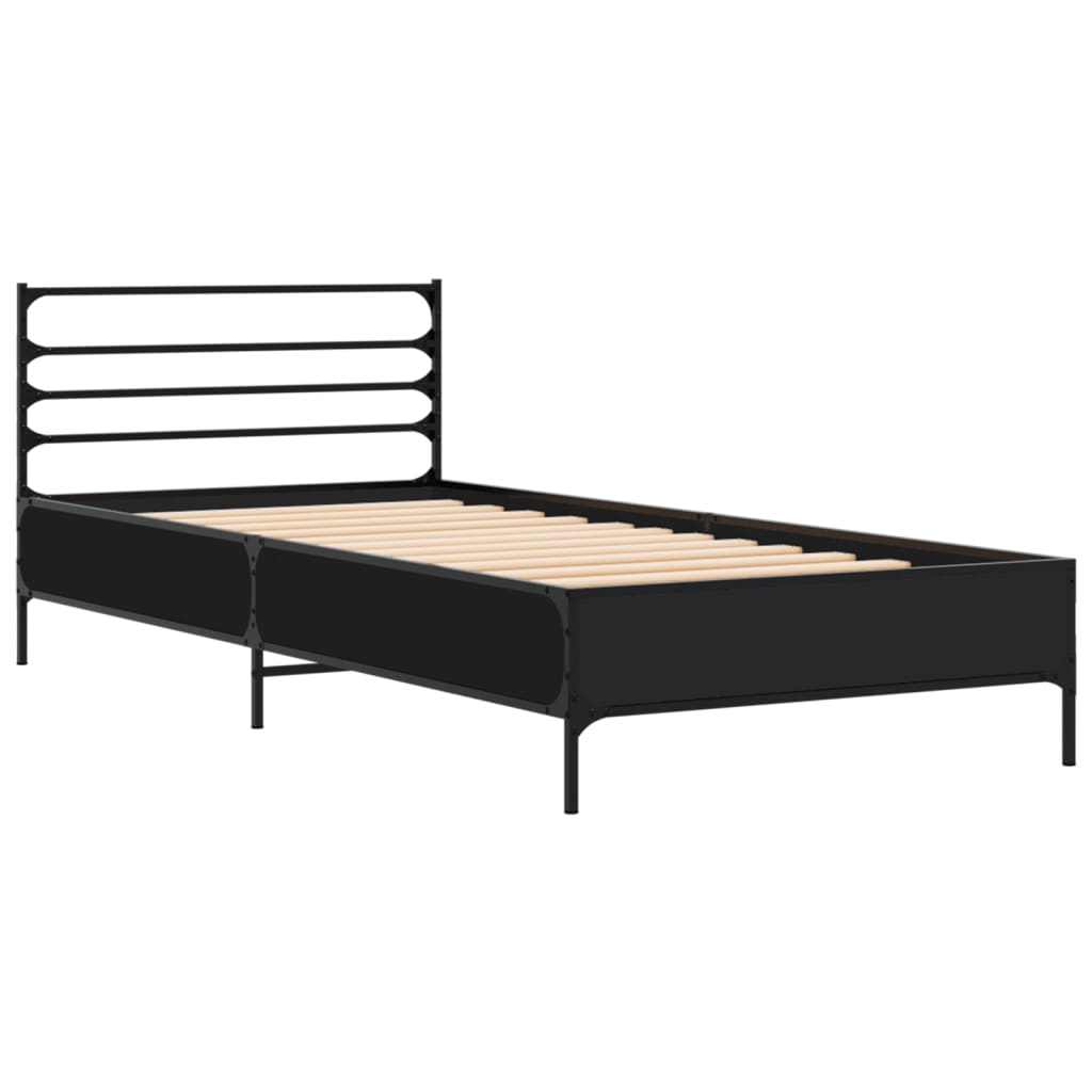 Bedframe bewerkt hout en metaal zwart 100x200 cm Bedden & bedframes | Creëer jouw Trendy Thuis | Gratis bezorgd & Retour | Trendy.nl