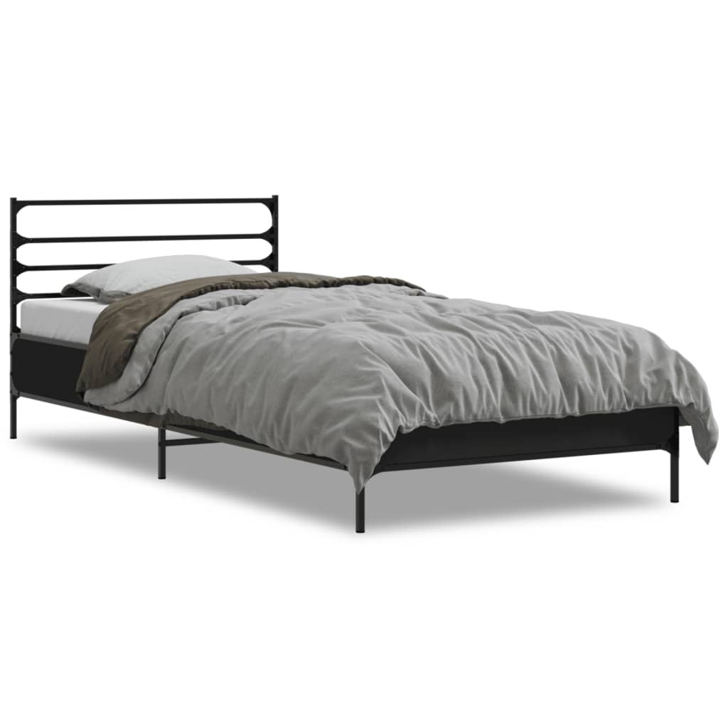 Bedframe bewerkt hout en metaal zwart 100x200 cm Bedden & bedframes | Creëer jouw Trendy Thuis | Gratis bezorgd & Retour | Trendy.nl