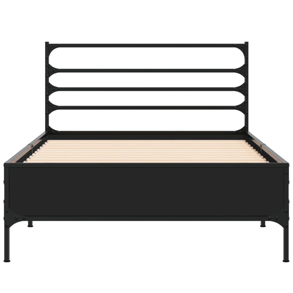 Bedframe bewerkt hout en metaal zwart 100x200 cm Bedden & bedframes | Creëer jouw Trendy Thuis | Gratis bezorgd & Retour | Trendy.nl