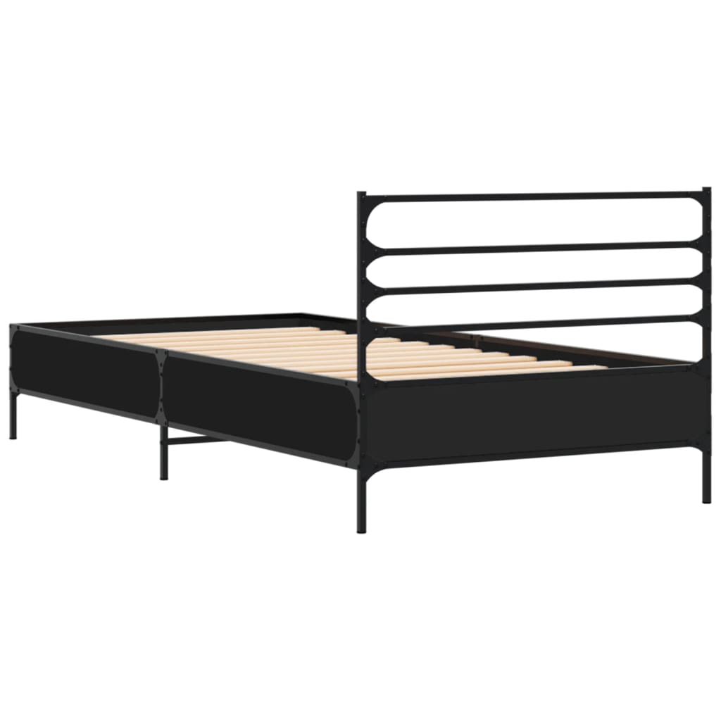 Bedframe bewerkt hout en metaal zwart 100x200 cm Bedden & bedframes | Creëer jouw Trendy Thuis | Gratis bezorgd & Retour | Trendy.nl