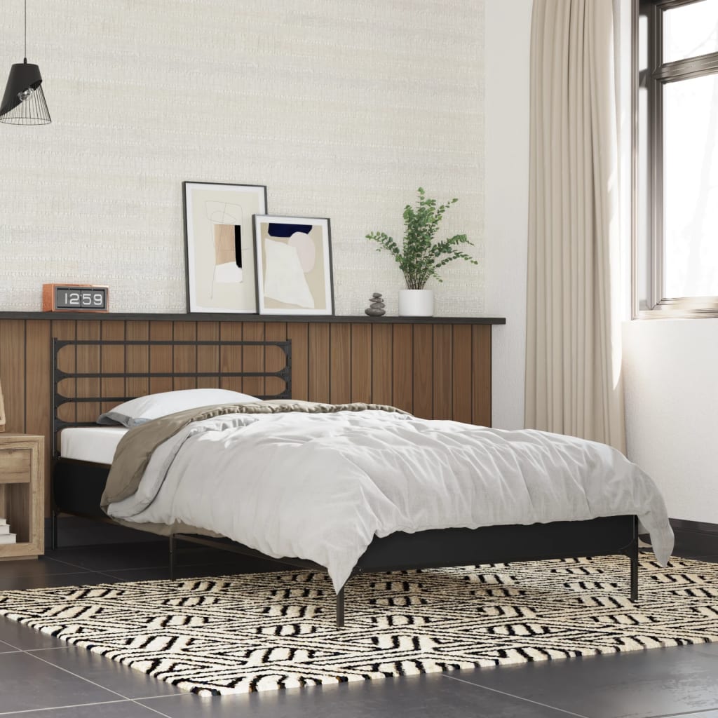 Bedframe bewerkt hout en metaal zwart 100x200 cm Bedden & bedframes | Creëer jouw Trendy Thuis | Gratis bezorgd & Retour | Trendy.nl