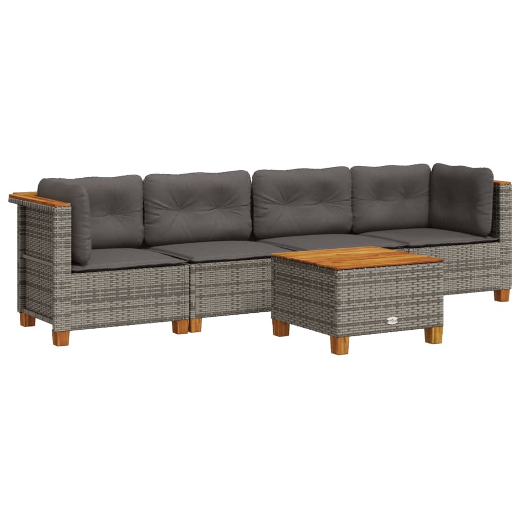 5-delige Loungeset met kussens poly rattan grijs Tuinsets | Creëer jouw Trendy Thuis | Gratis bezorgd & Retour | Trendy.nl