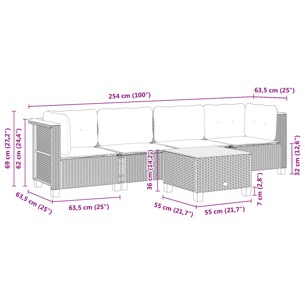 5-delige Loungeset met kussens poly rattan grijs Tuinsets | Creëer jouw Trendy Thuis | Gratis bezorgd & Retour | Trendy.nl