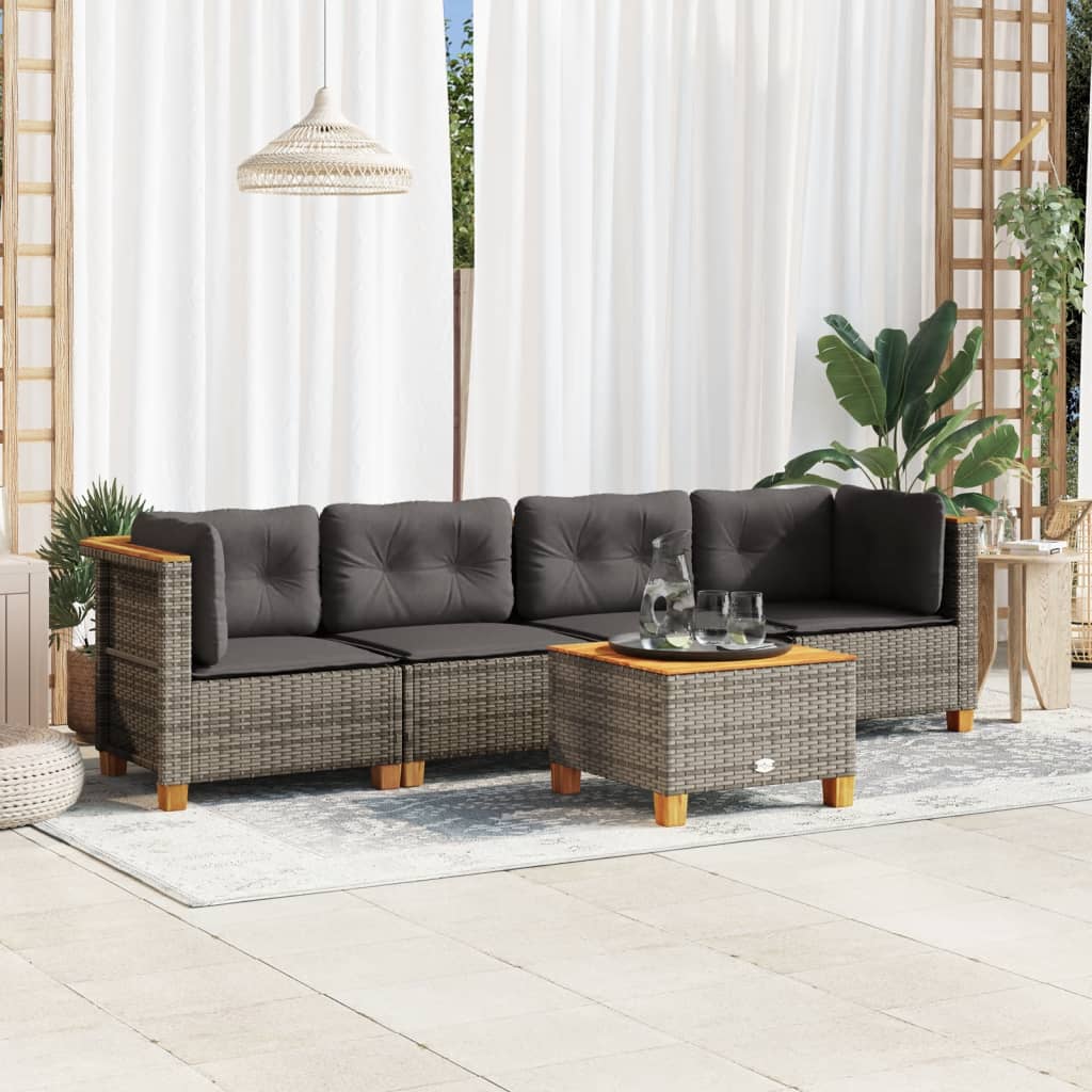 5-delige Loungeset met kussens poly rattan grijs Tuinsets | Creëer jouw Trendy Thuis | Gratis bezorgd & Retour | Trendy.nl