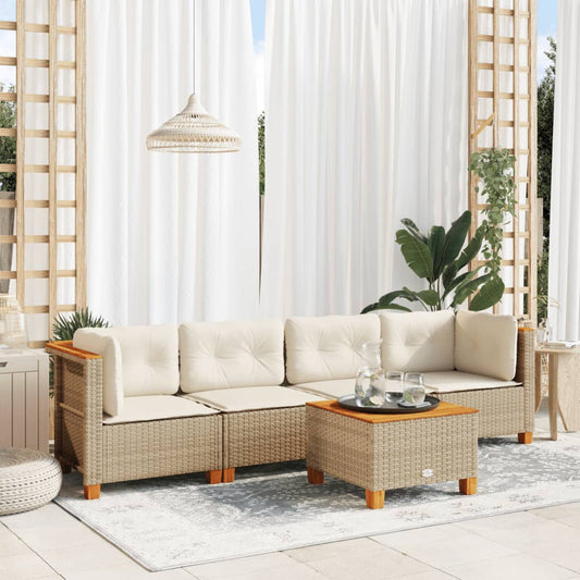 5-delige Loungeset met kussens poly rattan beige