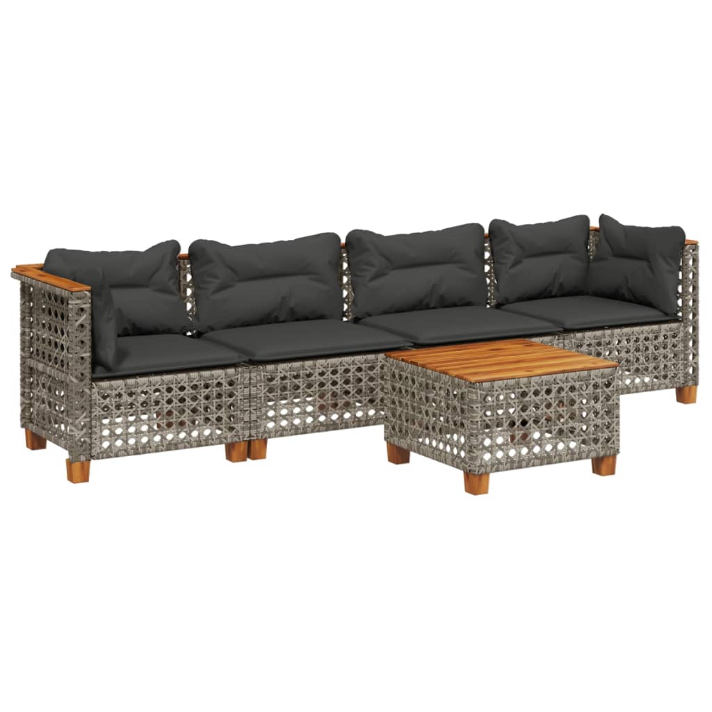 5-delige Loungeset met kussens poly rattan grijs Tuinsets | Creëer jouw Trendy Thuis | Gratis bezorgd & Retour | Trendy.nl