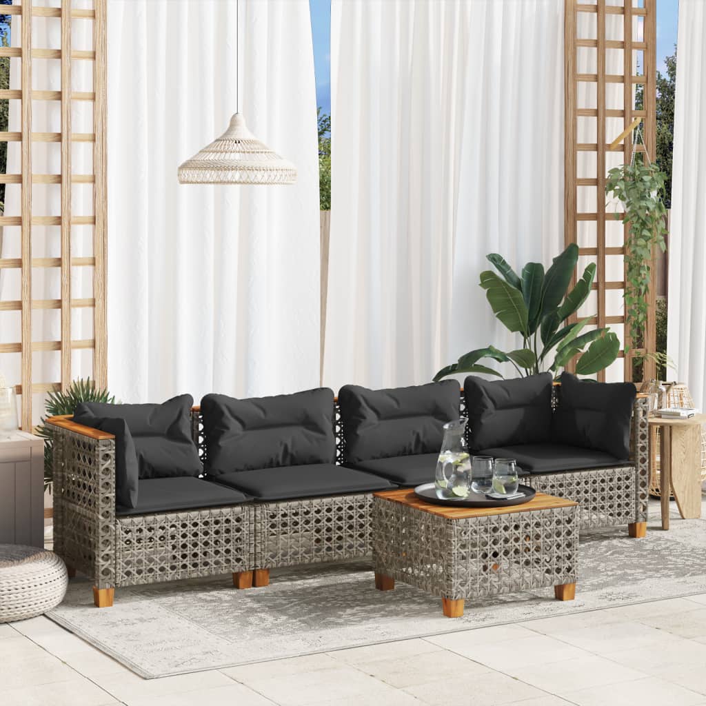 5-delige Loungeset met kussens poly rattan grijs Tuinsets | Creëer jouw Trendy Thuis | Gratis bezorgd & Retour | Trendy.nl