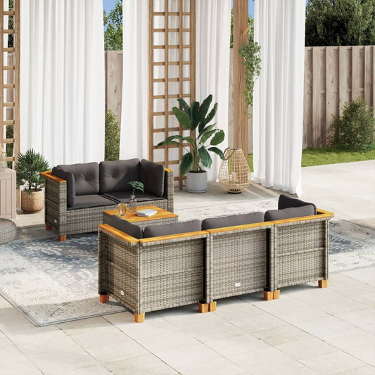 6-delige Loungeset met kussens poly rattan grijs Tuinsets | Creëer jouw Trendy Thuis | Gratis bezorgd & Retour | Trendy.nl