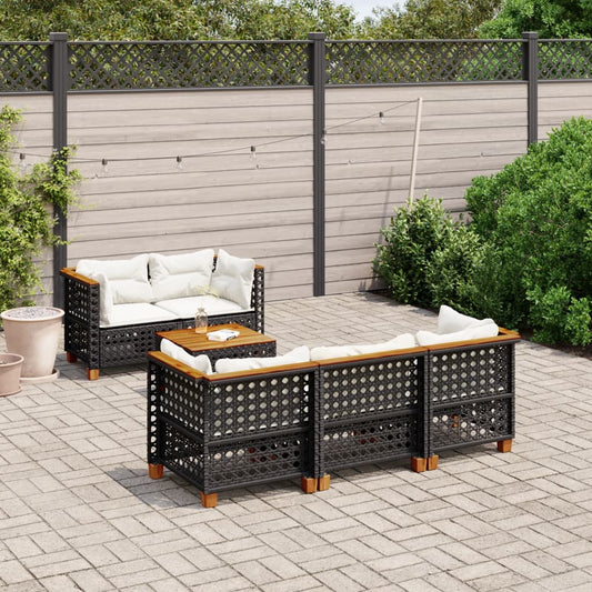 6-delige Loungeset met kussens poly rattan zwart Tuinsets | Creëer jouw Trendy Thuis | Gratis bezorgd & Retour | Trendy.nl