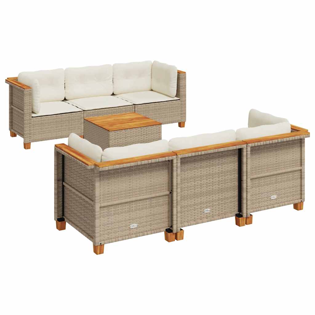 7-delige Loungeset met kussens poly rattan beige