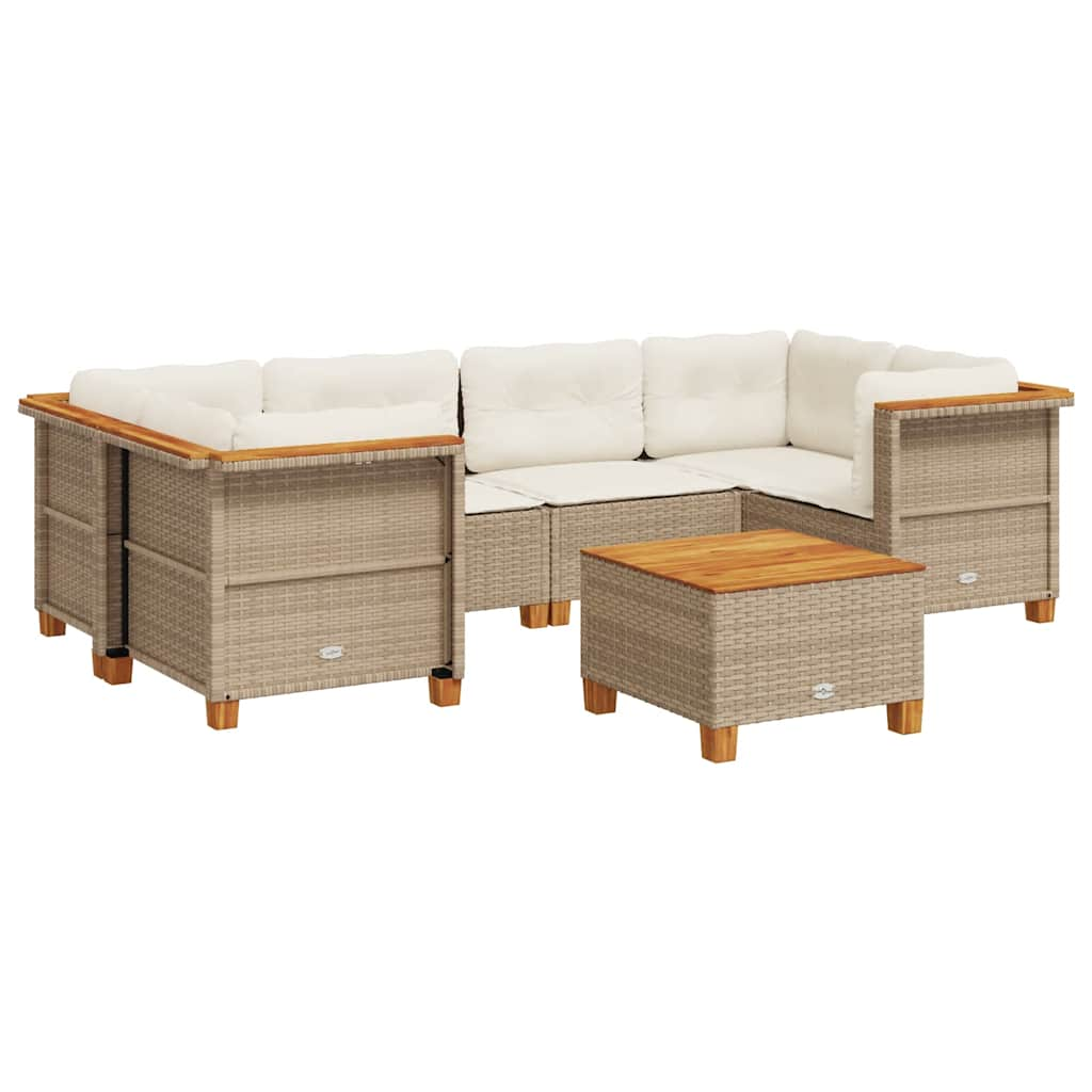 7-delige Loungeset met kussens poly rattan beige