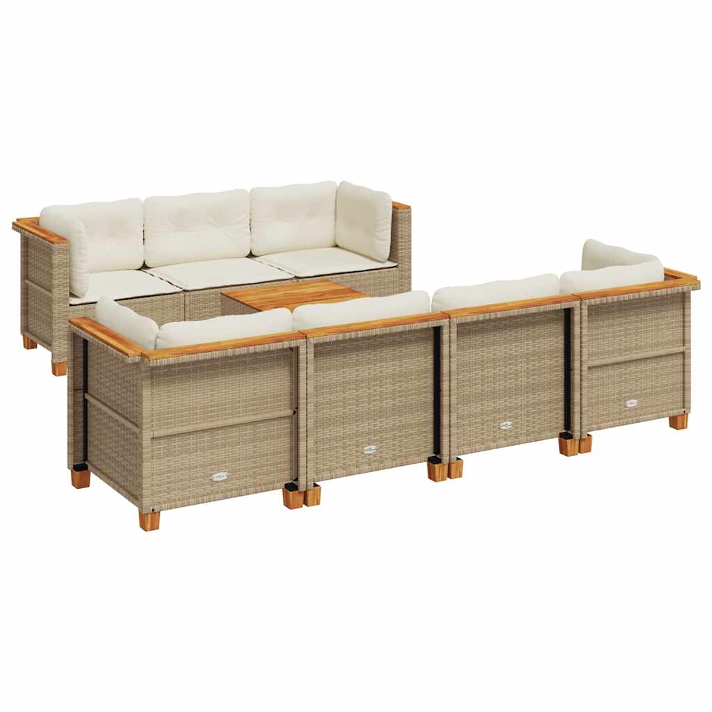 8-delige Loungeset met kussens poly rattan beige