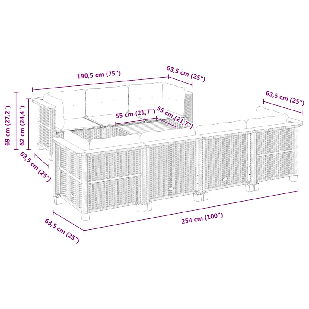 8-delige Loungeset met kussens poly rattan beige