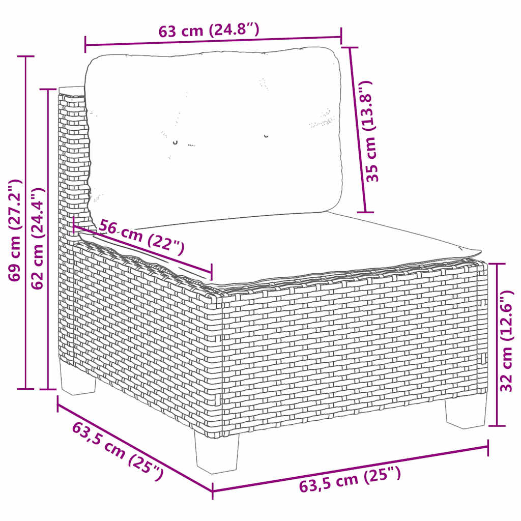 8-delige Loungeset met kussens poly rattan beige