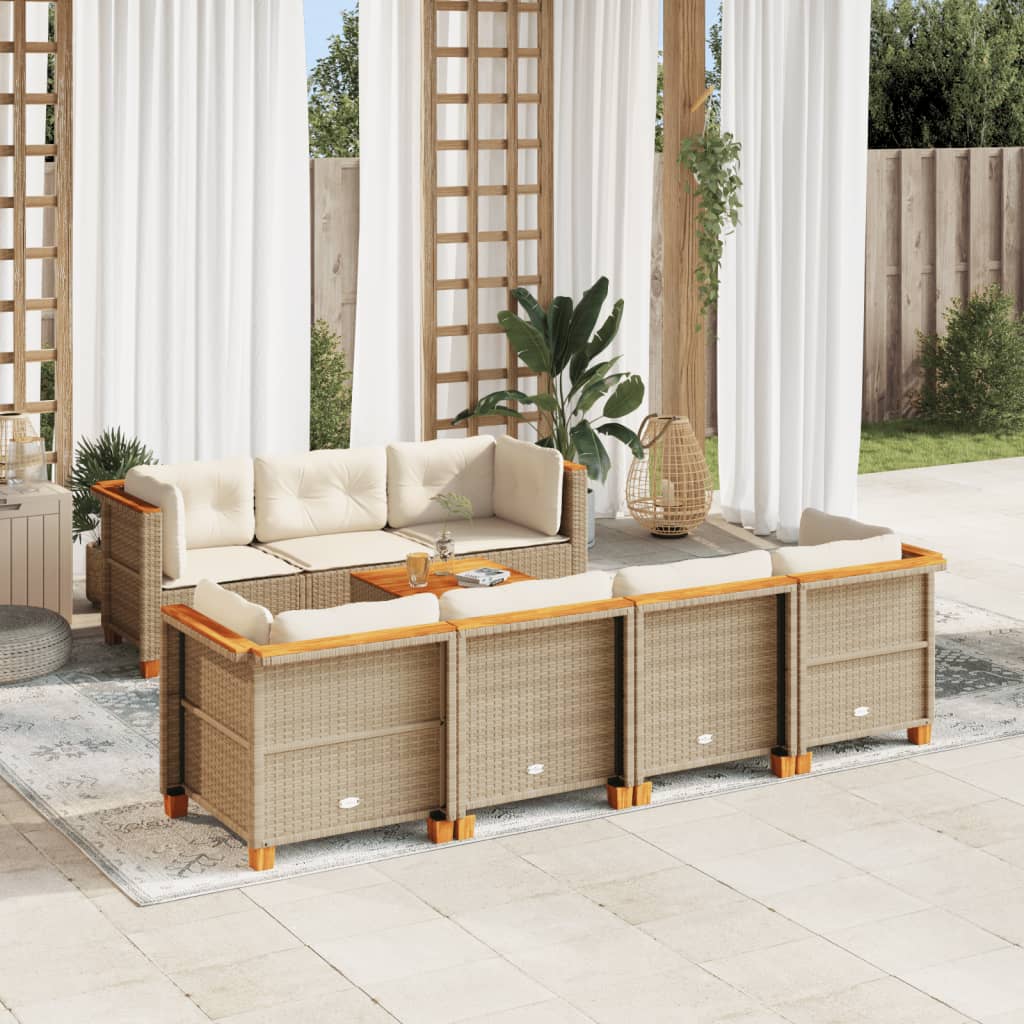 8-delige Loungeset met kussens poly rattan beige