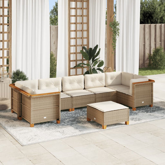 8-delige Loungeset met kussens poly rattan beige