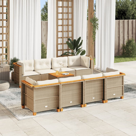 9-delige Loungeset met kussens poly rattan beige