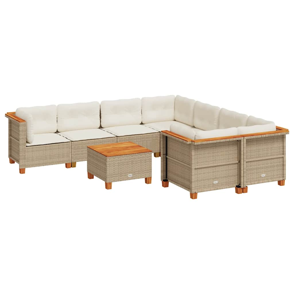 9-delige Loungeset met kussens poly rattan beige