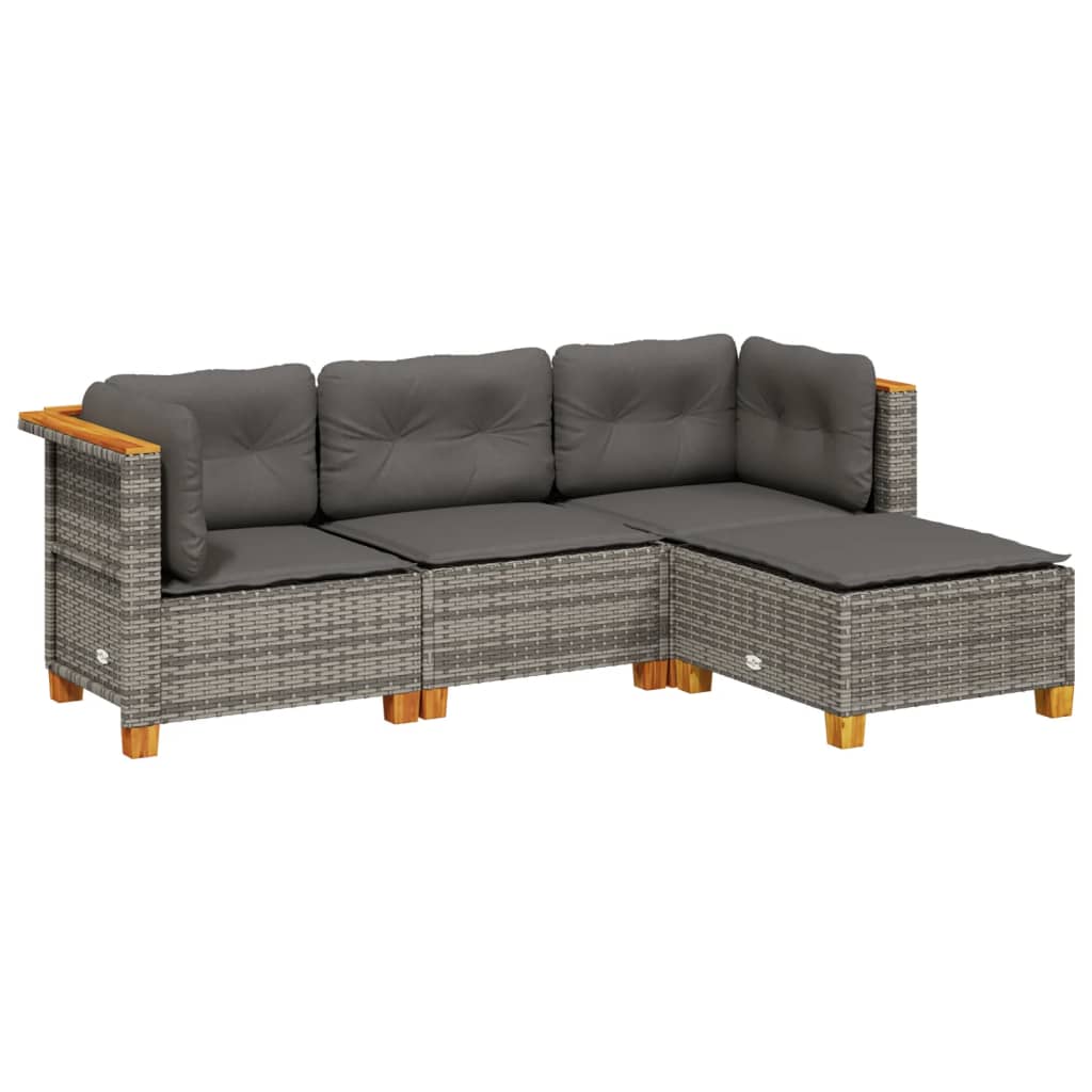 4-delige Loungeset met kussens poly rattan grijs Tuinsets | Creëer jouw Trendy Thuis | Gratis bezorgd & Retour | Trendy.nl