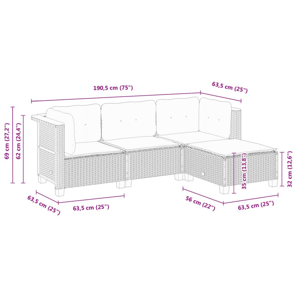 4-delige Loungeset met kussens poly rattan grijs Tuinsets | Creëer jouw Trendy Thuis | Gratis bezorgd & Retour | Trendy.nl