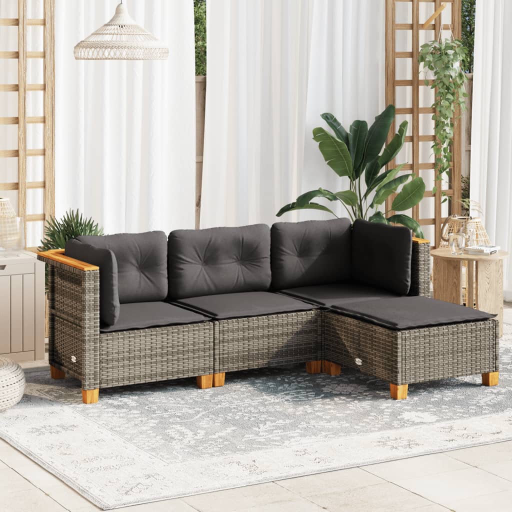 4-delige Loungeset met kussens poly rattan grijs Tuinsets | Creëer jouw Trendy Thuis | Gratis bezorgd & Retour | Trendy.nl