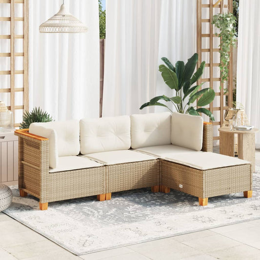 4-delige Loungeset met kussens poly rattan beige