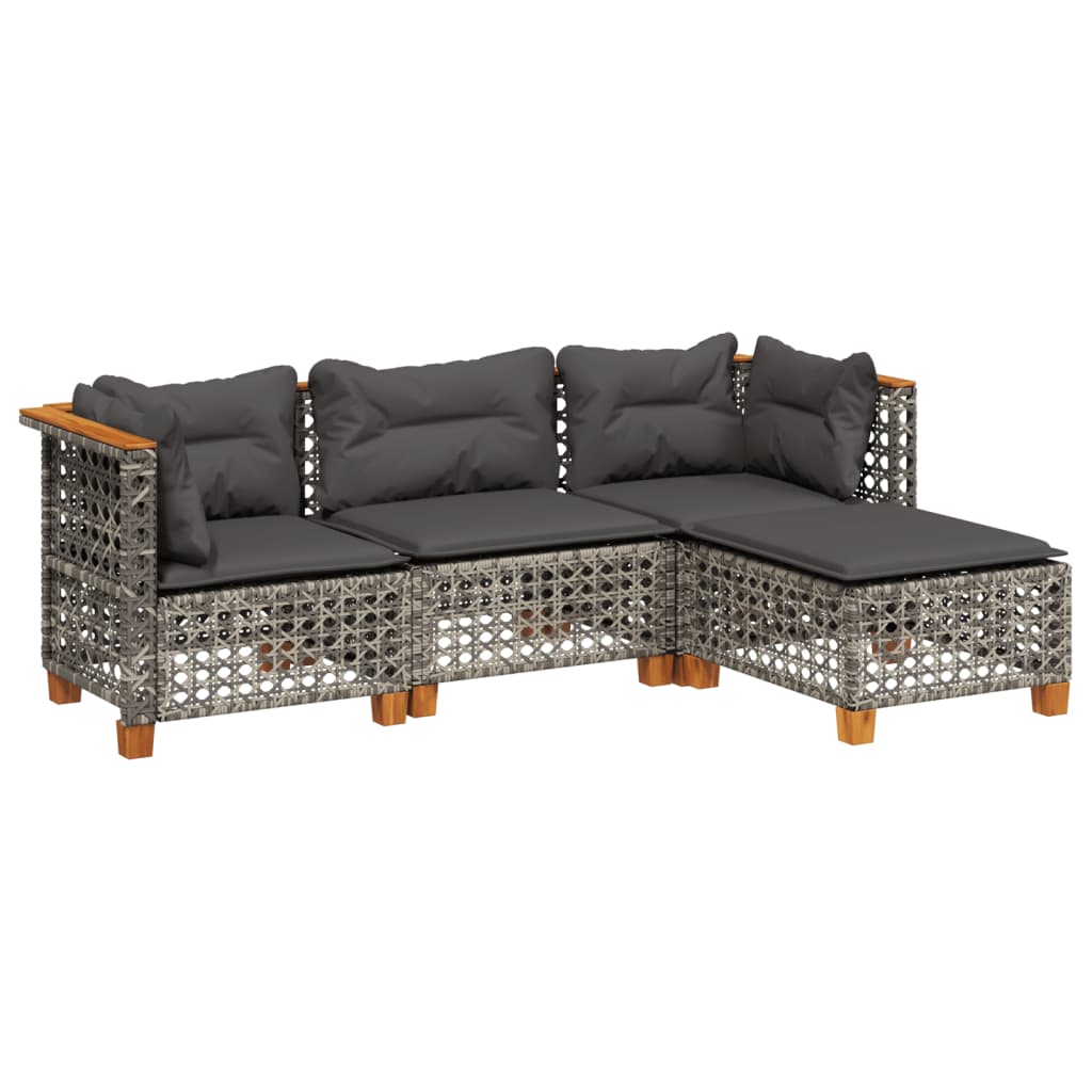 4-delige Loungeset met kussens poly rattan grijs Tuinsets | Creëer jouw Trendy Thuis | Gratis bezorgd & Retour | Trendy.nl