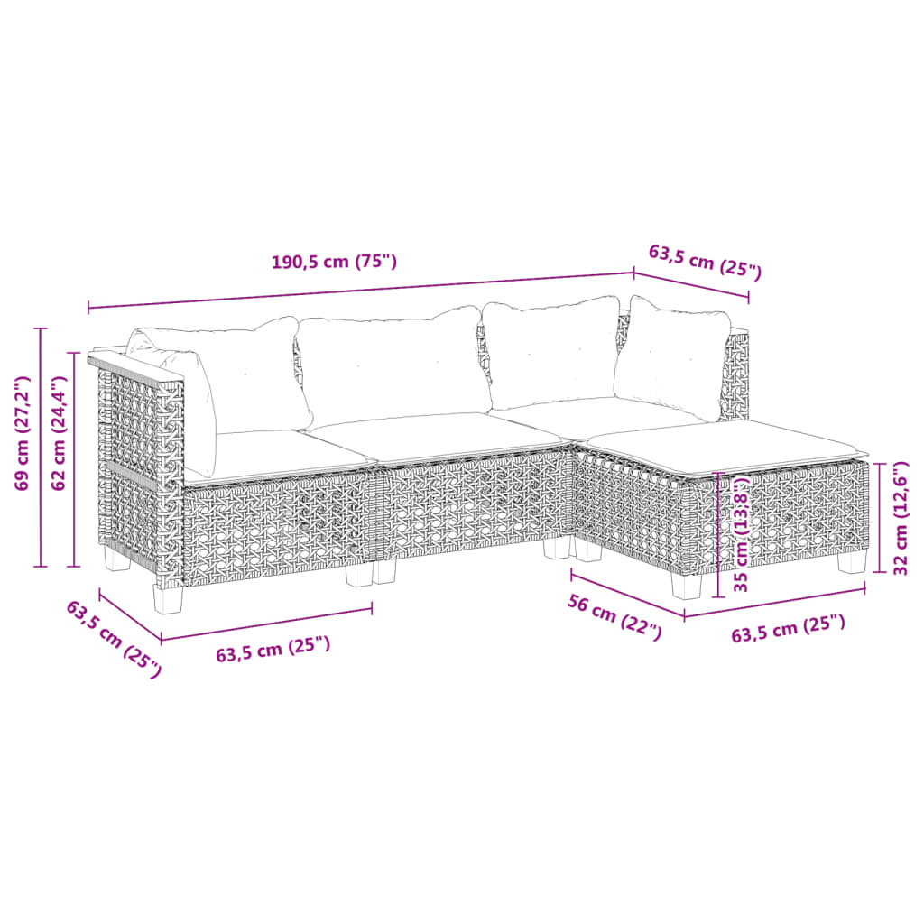 4-delige Loungeset met kussens poly rattan grijs Tuinsets | Creëer jouw Trendy Thuis | Gratis bezorgd & Retour | Trendy.nl