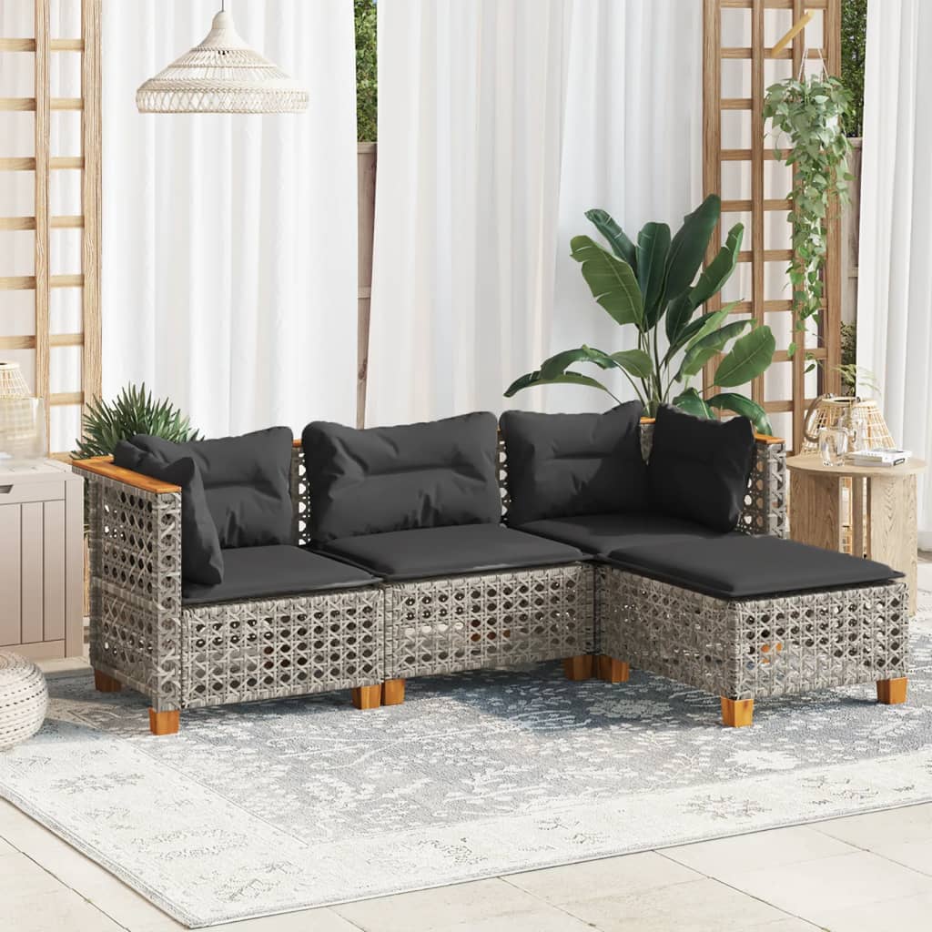 4-delige Loungeset met kussens poly rattan grijs Tuinsets | Creëer jouw Trendy Thuis | Gratis bezorgd & Retour | Trendy.nl