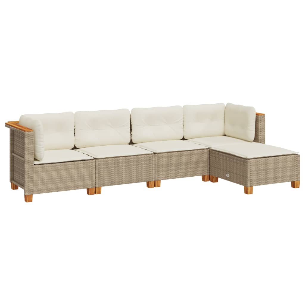 5-delige Loungeset met kussens poly rattan beige