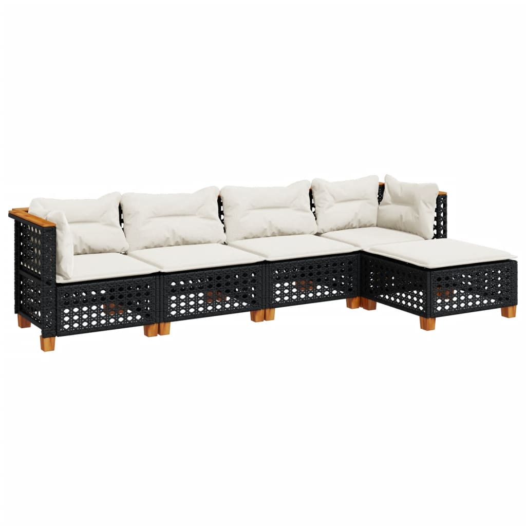 5-delige Loungeset met kussens poly rattan zwart Tuinsets | Creëer jouw Trendy Thuis | Gratis bezorgd & Retour | Trendy.nl