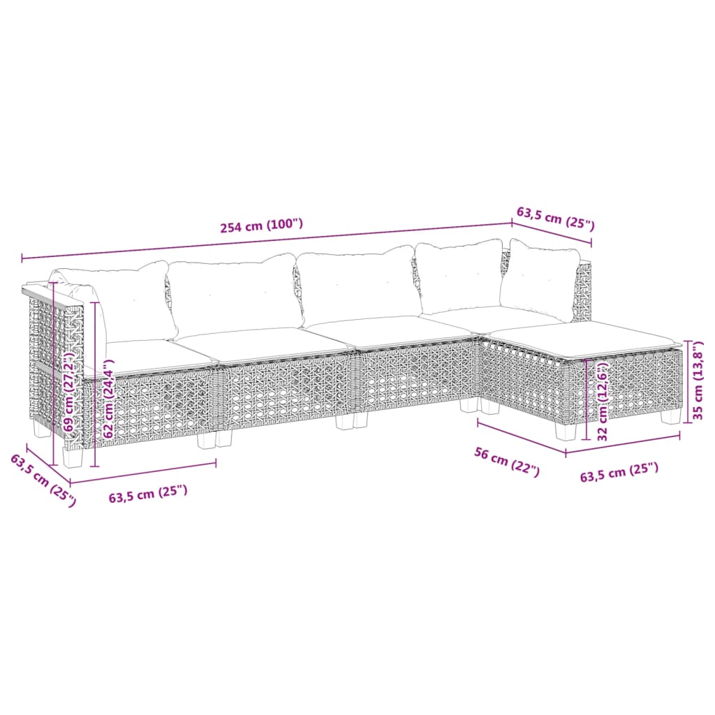 5-delige Loungeset met kussens poly rattan zwart Tuinsets | Creëer jouw Trendy Thuis | Gratis bezorgd & Retour | Trendy.nl