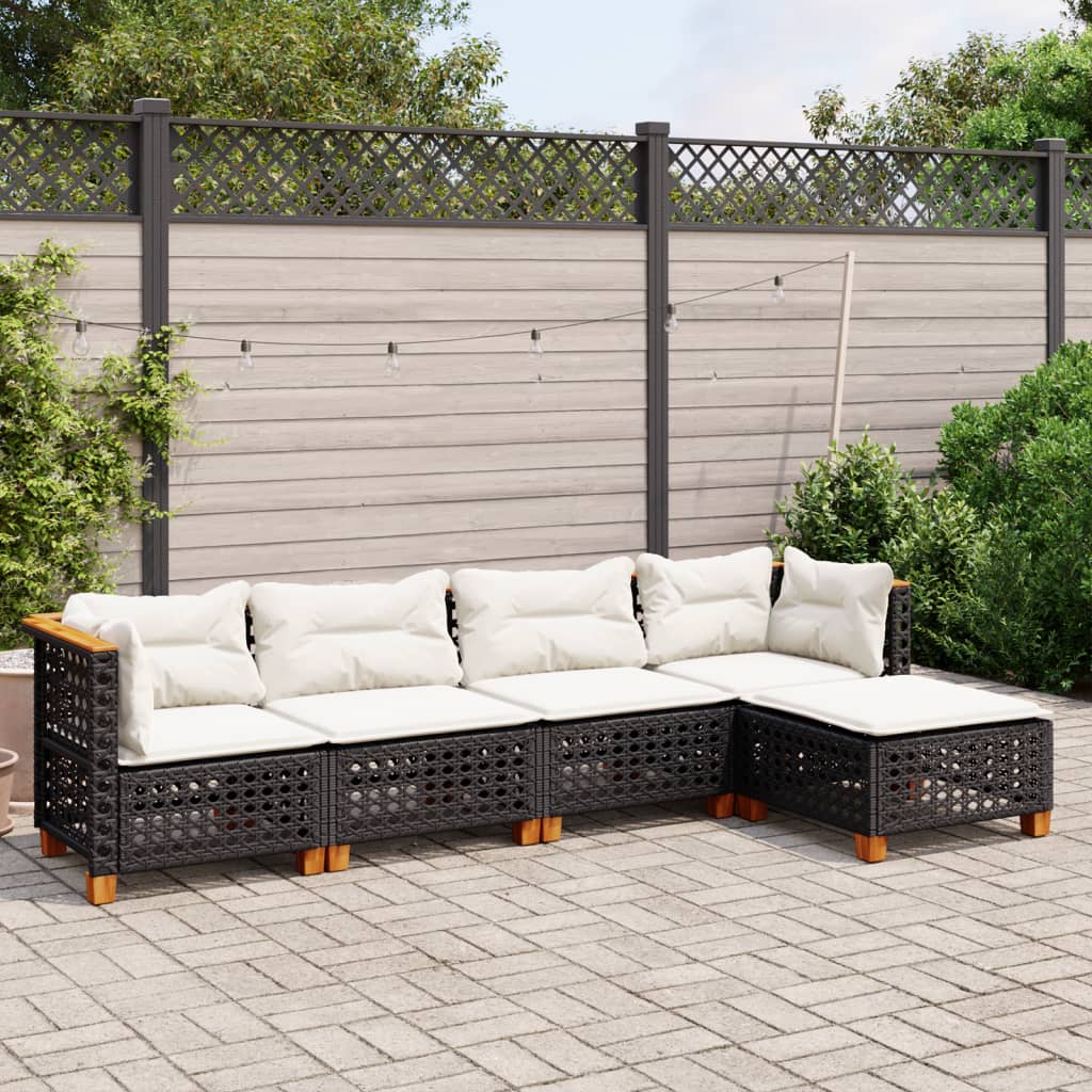 5-delige Loungeset met kussens poly rattan zwart Tuinsets | Creëer jouw Trendy Thuis | Gratis bezorgd & Retour | Trendy.nl