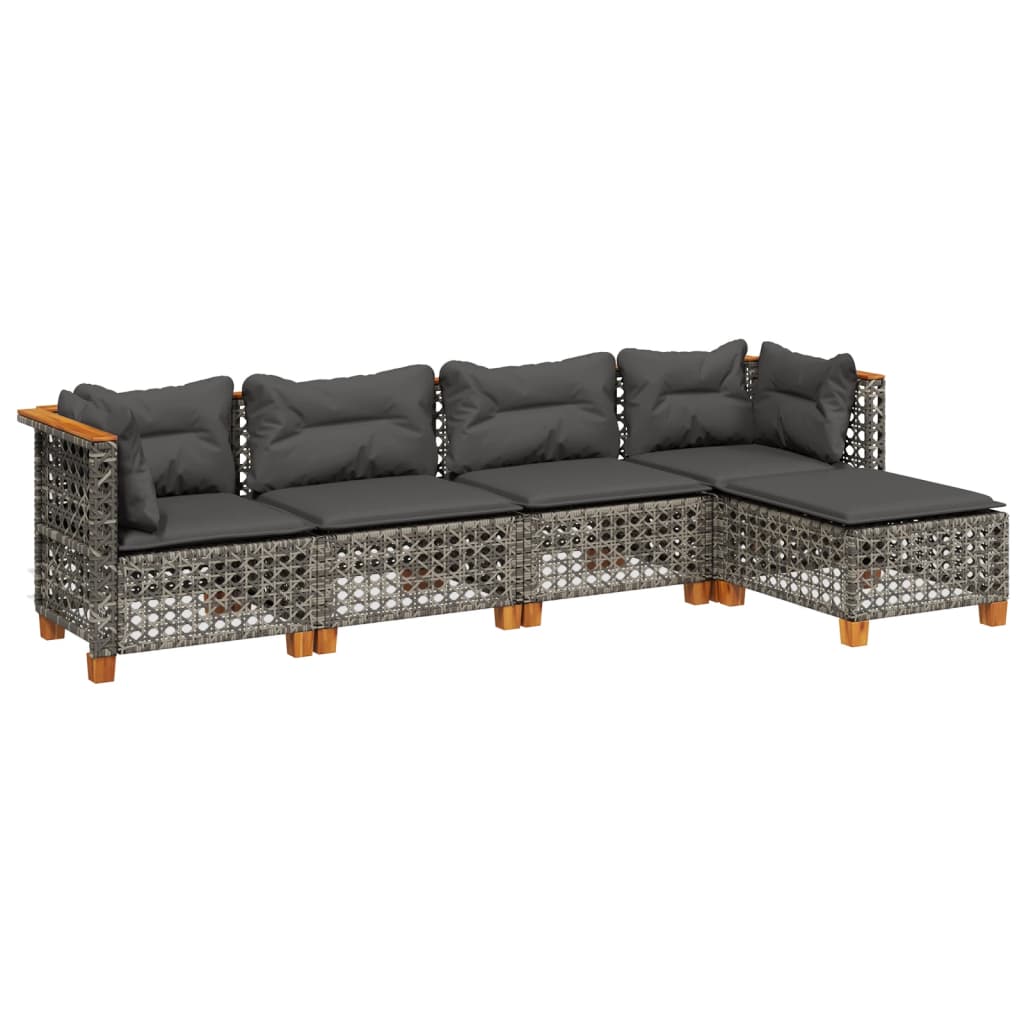 5-delige Loungeset met kussens poly rattan grijs Tuinsets | Creëer jouw Trendy Thuis | Gratis bezorgd & Retour | Trendy.nl