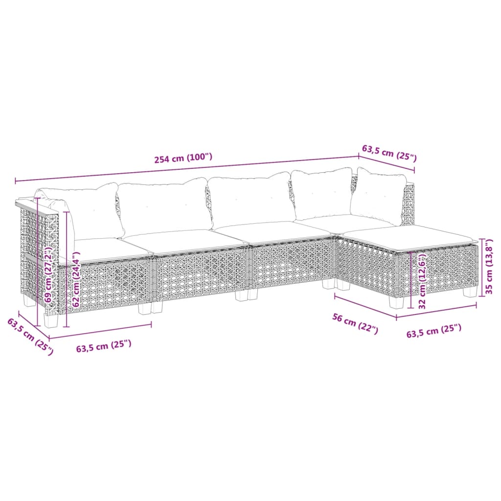 5-delige Loungeset met kussens poly rattan grijs Tuinsets | Creëer jouw Trendy Thuis | Gratis bezorgd & Retour | Trendy.nl