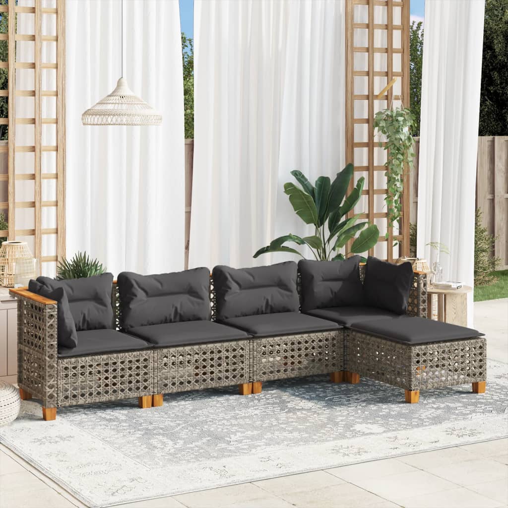 5-delige Loungeset met kussens poly rattan grijs Tuinsets | Creëer jouw Trendy Thuis | Gratis bezorgd & Retour | Trendy.nl