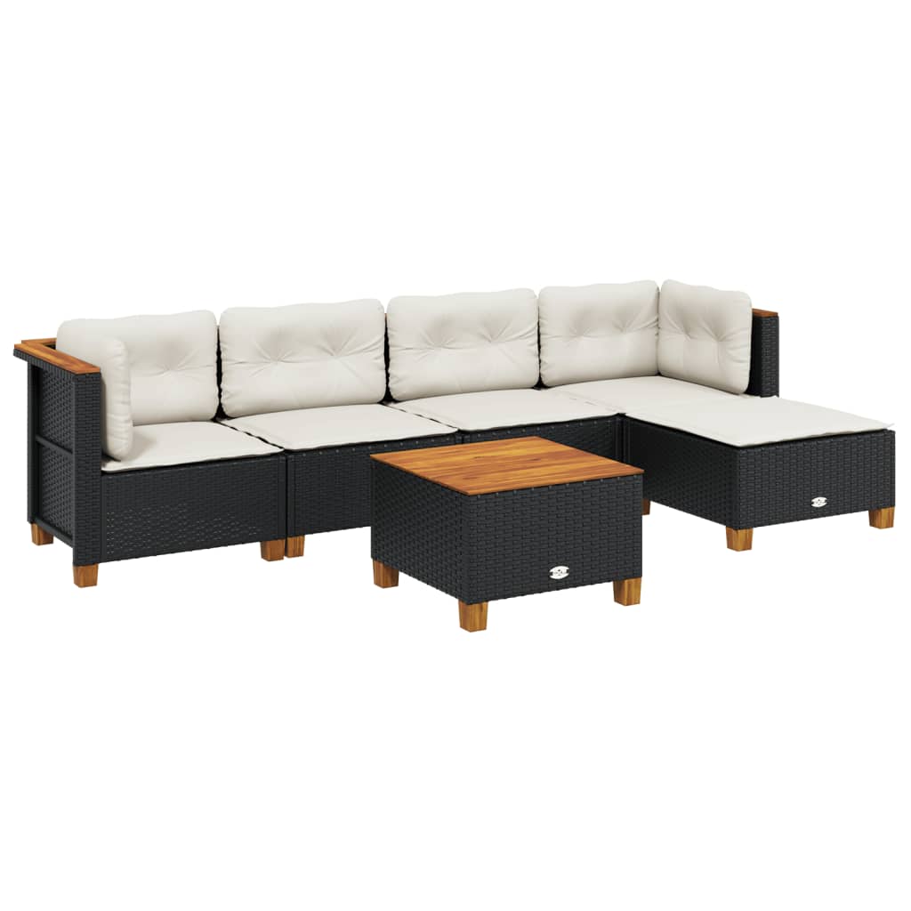 6-delige Loungeset met kussens poly rattan zwart Tuinsets | Creëer jouw Trendy Thuis | Gratis bezorgd & Retour | Trendy.nl