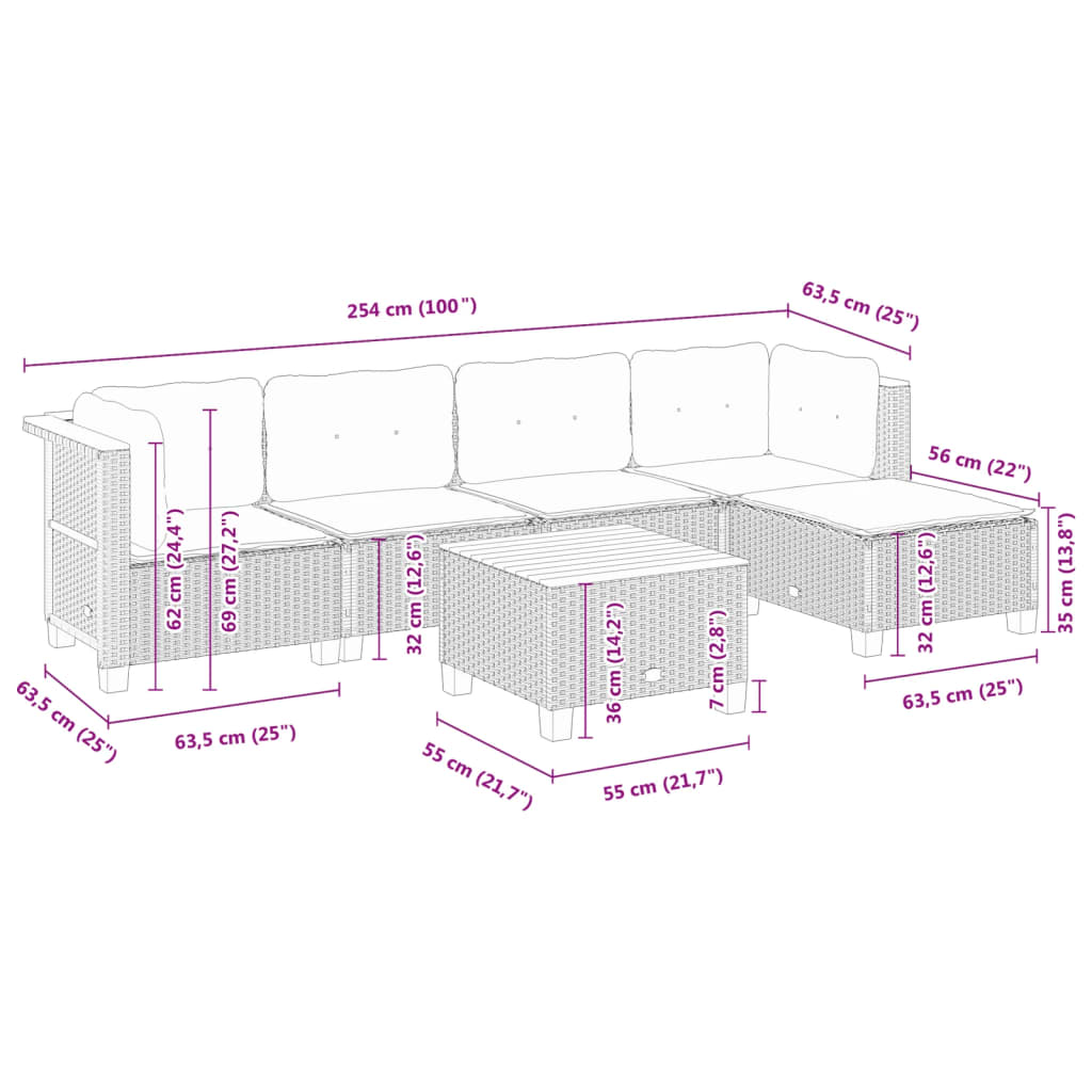 6-delige Loungeset met kussens poly rattan zwart Tuinsets | Creëer jouw Trendy Thuis | Gratis bezorgd & Retour | Trendy.nl