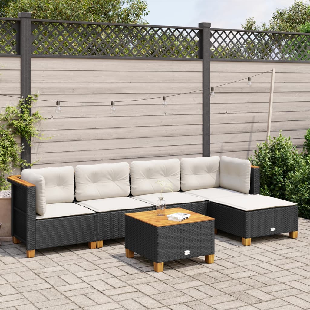 6-delige Loungeset met kussens poly rattan zwart Tuinsets | Creëer jouw Trendy Thuis | Gratis bezorgd & Retour | Trendy.nl